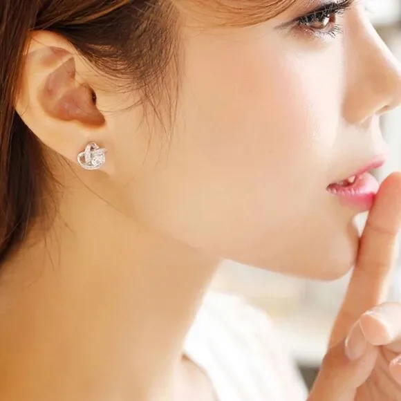 💎0122💎 STERLING SILVER FOREVER LOVE DIAMOND FLOWER KNOT NECKLACE & EARRING SET - Picture 6 of 8